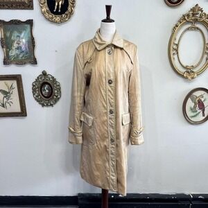 Vintage Coach Tan Cotton Trench Coat - Polka Dot Lining - Size 10